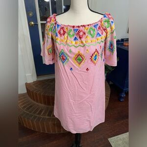 Ces Femme pink strip and embroidered detail Dress size Small